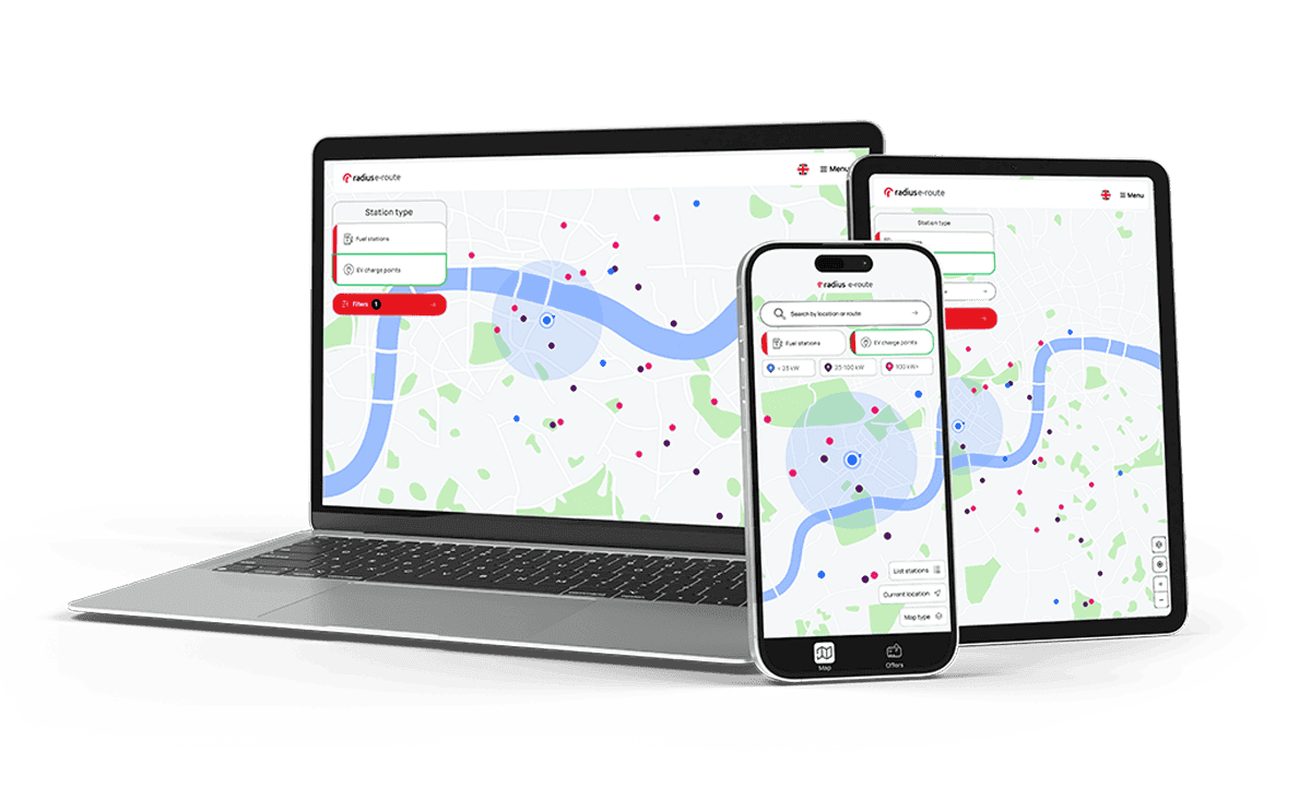 Radius e-route on mobile, tablet and desktop
