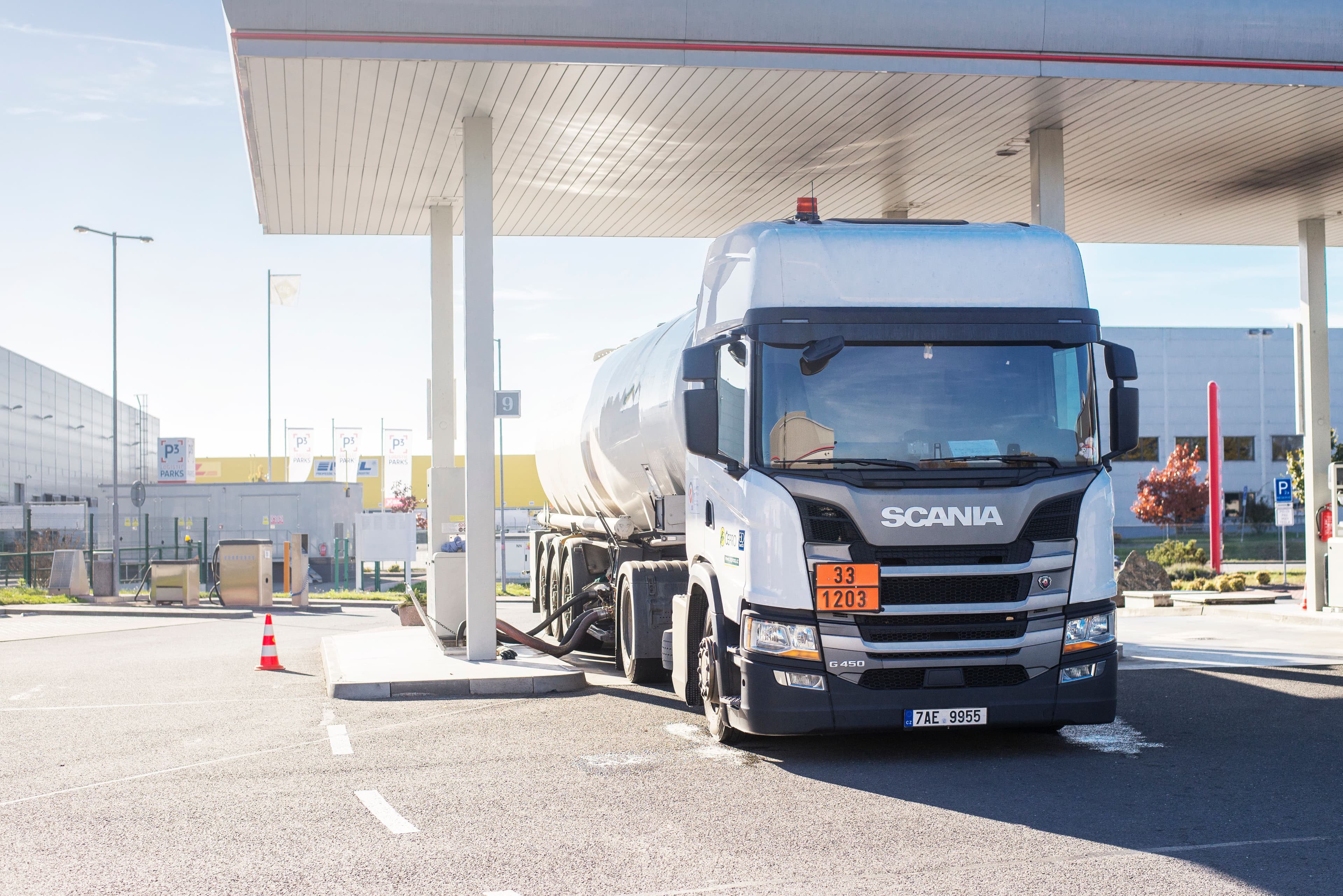 HGV refuelling at fuel station